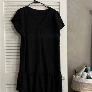 Black V-Neck Ruffle Hem Dress
